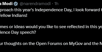 Screenshot (238) Indian Prime Minister Narendra Modi, Throw Question To Citizens As Independence Day Draw Near, Urge People To Share Thought On Ideas.