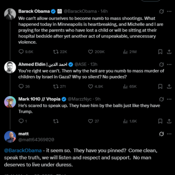 Screenshot (403) X: Former U.S. President Barack Obama Breaks Silence On Minneapolis Shooting, Netizens Condemn Him For Not Speaking Up For Gaza Children.