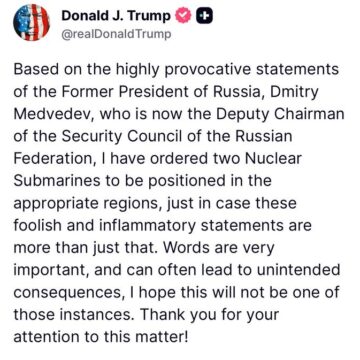 President Trump Take Proactive Steps, Sent Nuclear Submarines To Russia’s Doorstep In Deterrence To Dmitry Medvedev’s Utterances