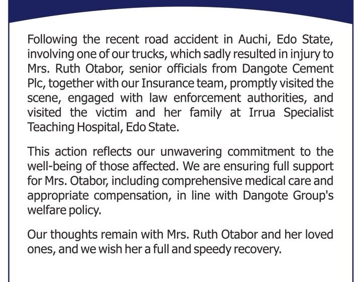 Dangote Group Wishes Female Victim Hit By One Of Its Truck Full And Speedy Recovery After Amputation, Assure Family Of Support After Netizens Call The Company Out