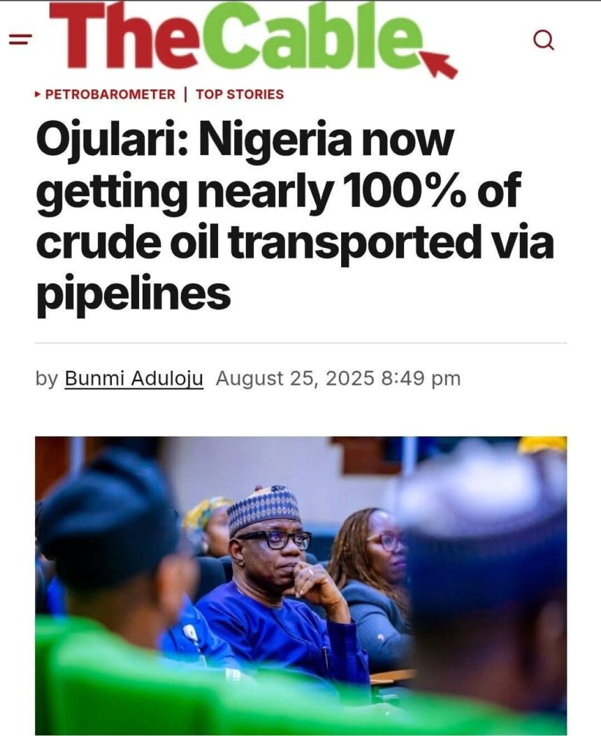 WhatsApp Image 2025-08-26 at 18.26.49_bdd3b2b1 Bayo Ojulari, group chief executive officer (GCEO) of Nigerian National Petroleum Company (NNPC) Limited, says the country has attained nearly 100 percent pipeline and terminal crude oil receipts due to the support of the security forces and intelligence agencies.