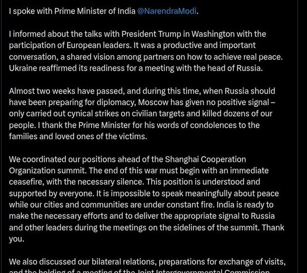 Ukraine President Volodymyr Zelenskyy Says India Is Ready “To Deliver The Appropriate Signal To Russia And Other Leaders During The Meetings On The Sidelines Of The Summit”