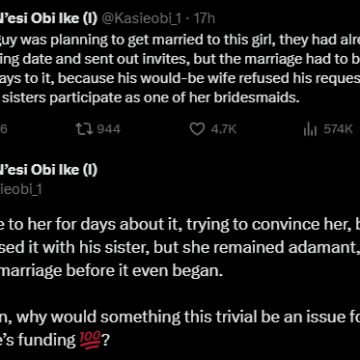 Man Cancelling His Wedding Over Fiancée’s Rejection Of His Sister Among Bridesmaid Stir Heated Reactions On X