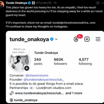 Screenshot (486) ‘Chess In The Slum Africa’ Convener, Tunde Onakoya To Step Away From Social Media, Says “I Feel Too Much Darkness In The World Pressing In”