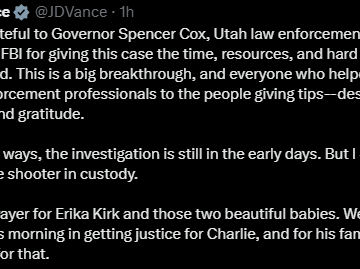 United States Vice President JD Vance On Apprehending The Suspect In Charlie Kirk Assassination, Urge Citizens To Pray For The Deceased Wife And Kids