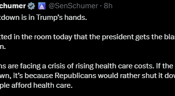 Screenshot (580) Chuck Schumer On Shutting Down The Government If His Demand On NPR And Free Healthcare To Millions Of Illegal Aliens Are Not Met