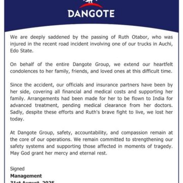 WhatsApp Image 2025-09-01 at 07.56.46_c3ecc96d Dangote Group Condoles With Ruth Otabor’s Family Who Was Injured With The Company’s Truck, Over Her Demise
