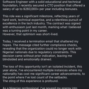 Nigerian Man Nationality Cost Him Significant Career Advancement, Shares Detail