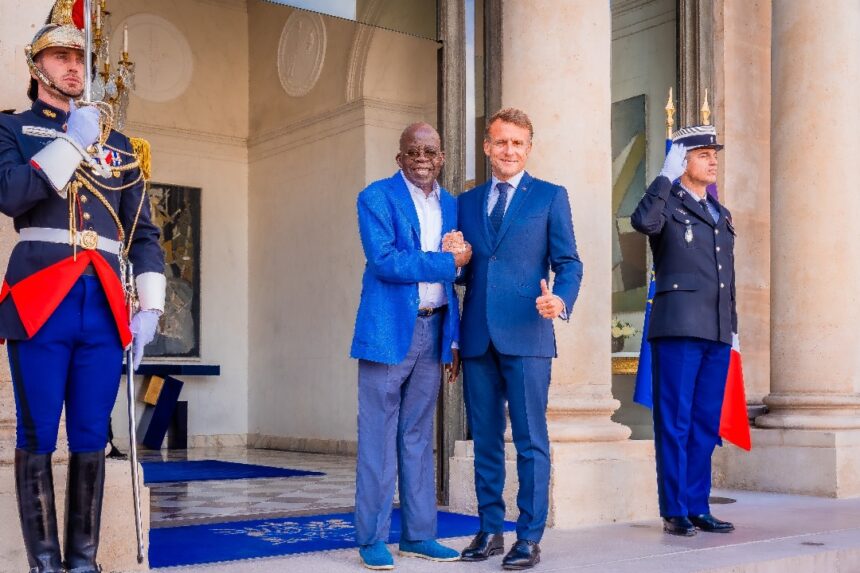 French President Emmanuel Macron Receives President Tinubu During His “Working 10-Day-Leave” At The Élysée Palace For Productive Lunch.