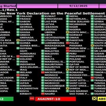 UN General Assembly Votes To Endorse The New York Declaration On The Peaceful Settlement Of The Question Of Palestine And The Implementation Of The Two-State Solution.