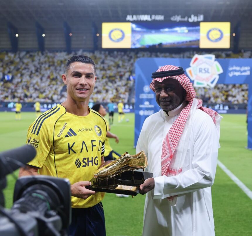 Cristiano Ronaldo Receives Saudi Pro League Golden Boot As Top Scorer 2024/25, Celebrates Al-Nassr Victory Over Ekong’s Al-Kholood In A 2-0 Match