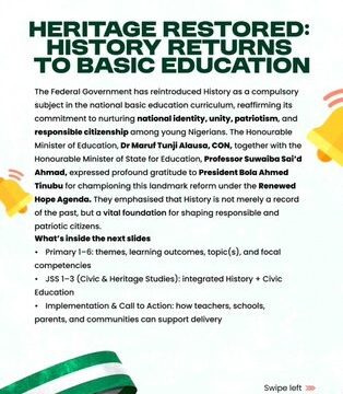 Federal Ministry Of Education Reintroduces Nigerian History As A Compulsory Subject In The Basic Education Curriculum