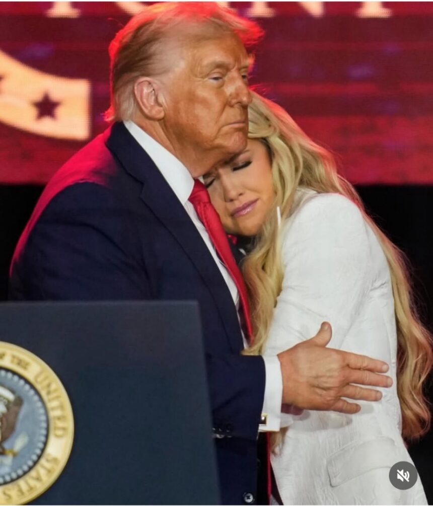 WhatsApp Image 2025-09-22 at 09.36.06_69317976 President Trump Calls Charlie Kirk Widow’s Out On The Stage, Gives Her A Comforting Hug, Thereafter Pointed To The Sky, Gesturing To Charlie.