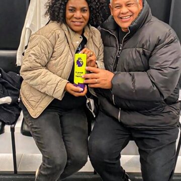 Alex Iwobi’s Parents Pose With His MOTM Award Vs. Brentford.