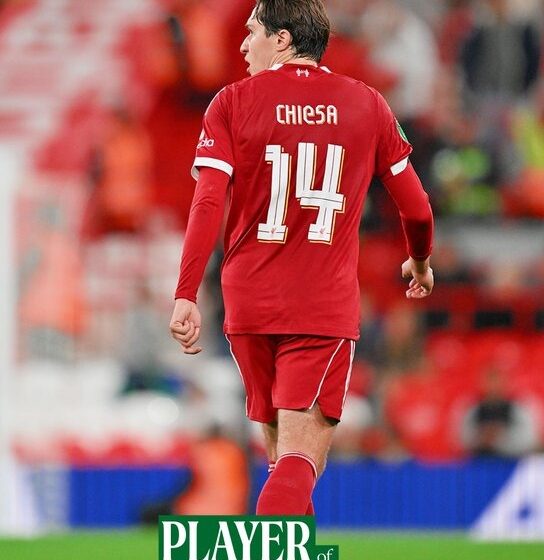 Liverpool Right Winger Federico Chiesa, Wins Carlsberg Player Of The Match In The 2-1 Carabao Cup Victory Over Southampton.