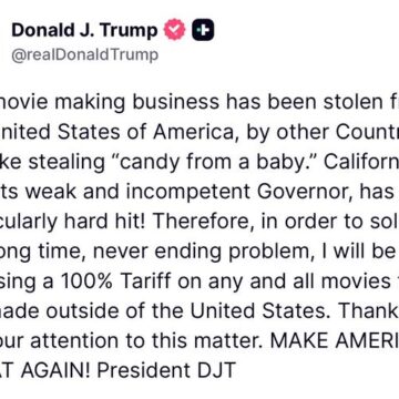 President Trump To Impose 100% Tariff On Hollywood Movies Made Outside Of The United State, Claims Gavin Newsom Fails The Industry