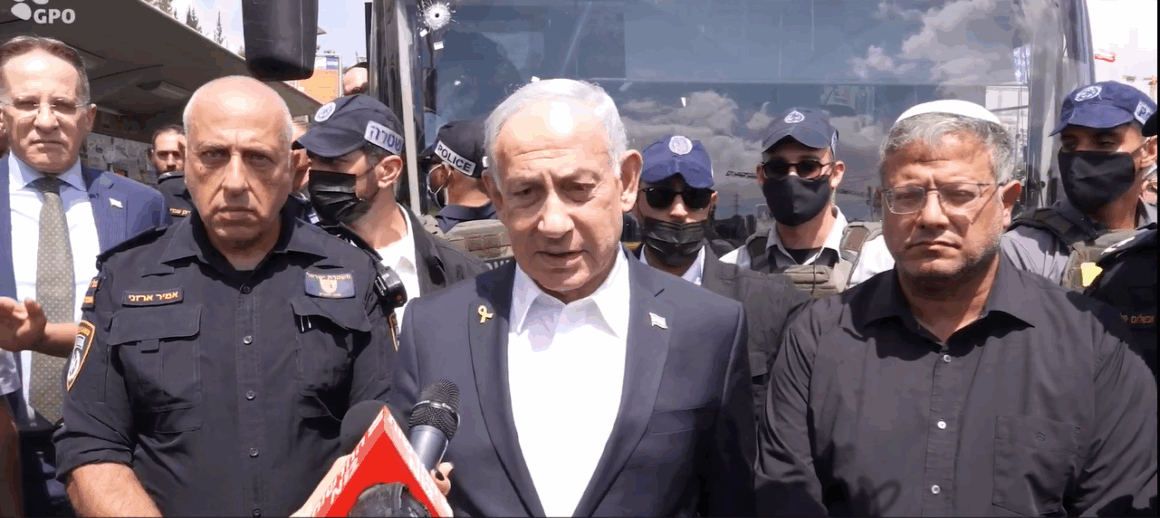 Israeli Prime Minister Benjamin Netanyahu At The Shooting Attack Scene Vows To Apprehend Terrorists’ Aid
