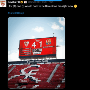 Sevilla FC Post Mocks Barcelona After 4-1 Victory Match At The Ramon Sanchez Pizjuan On Sunday
