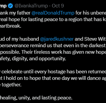 US President Daughter Ivanka Trump, Applauds Dad, Steve Witkoff And Husband Jared Kushner’s Effort Over Successful Diplomatic Deal In Israel And Hamas Peace Deal