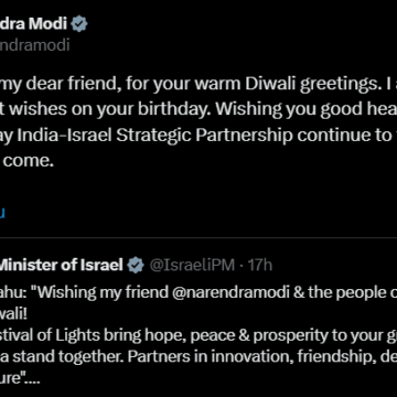Israeli P.M Wishes India ‘Happy Diwali’ While Modi Extends ‘Good Health And Success’ Greetings To Netanyahu