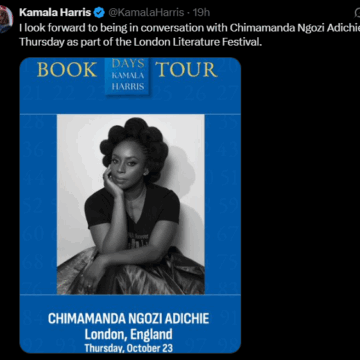 US Former Vice President To Be In Conversation With Nigerian Writer Chimamanda Adochie At The London Literature Festival As Part Of Kamala Harris 107 Days’ Book Tour.