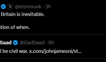 “Civil War In Britain Is Inevitable.” Elon Musk
