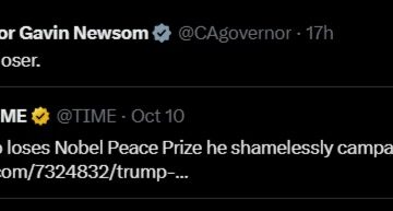 California Governor Gavin Newsom Mock President Donald Trump For Losing The 2025 Nobel Prize After Intense Campaign For The Award