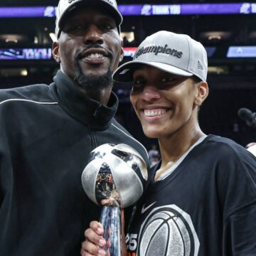 A’JA Emotional Moment With Bam Adebayo After Becoming The First Player In WNBA History To Win Most Valuable Player, Defensive Player Of The Year And Finals MVP In A Single Season.