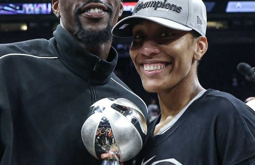 A’JA Emotional Moment With Bam Adebayo After Becoming The First Player In WNBA History To Win Most Valuable Player, Defensive Player Of The Year And Finals MVP In A Single Season.