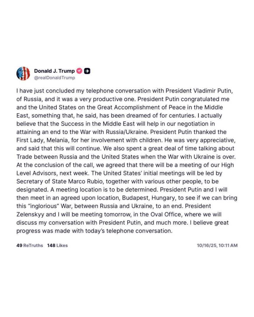 WhatsApp Image 2025-10-17 at 07.44.15_3b36cc5e President Trump And Vladimir Putin Agrees To Meet In Budapest, Hungary To Negotiate An End To The Russia-Ukraine War