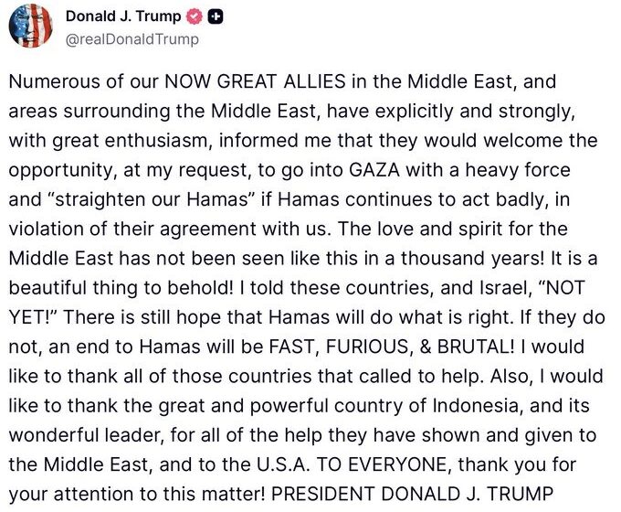 US Threatens To “Straighten Hamas Out” If It Continues To Violate The Agreement