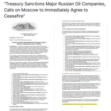 U.S. Treasury To Force Moscow Into Immediate Cease Fire Agreement, Sanctions Major Russian Oil Companies