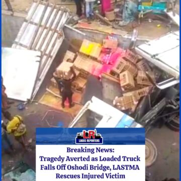 Tragedy Averted as Loaded Truck Falls Off Oshodi Bridge, LASTMA Rescues Injured Victim