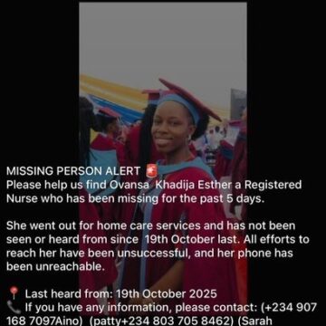 Health Worker Reported Missing, Friend Raised Alarm, Says Ovansa Khadijat Went To Provide Nursing Care To A Patient At Home Six Days Ago Around Mile2 Aiyetoro