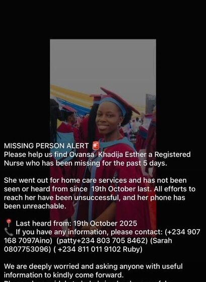 WhatsApp Image 2025-10-28 at 12.16.41_cd21c4e6 Health Worker Reported Missing, Friend Raised Alarm, Says Ovansa Khadijat Went To Provide Nursing Care To A Patient At Home Six Days Ago Around Mile2 Aiyetoro
