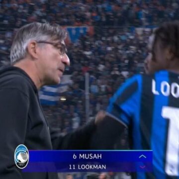 Atalanta Manager Ivan Juric And Ademola Lookman Clashes After Substituion During Their 1-0 Win Against Marseille In The Champions League.