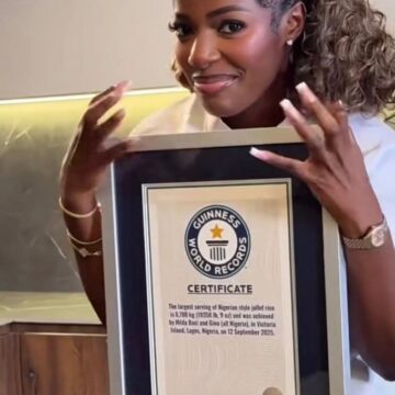 Nigerian Celebrity Chef Hilda Baci Receives Guinness Plaques For Cooking Marathon And Largest Jollof Rice Pot