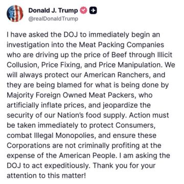 President Trump Directs DOJ To Look Into Meat Packing Companies That Artificially Inflate Prices