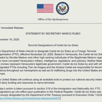 U.S. Designates Venezuelan Cartel de Los Soles As Foreign Terrorist Organization