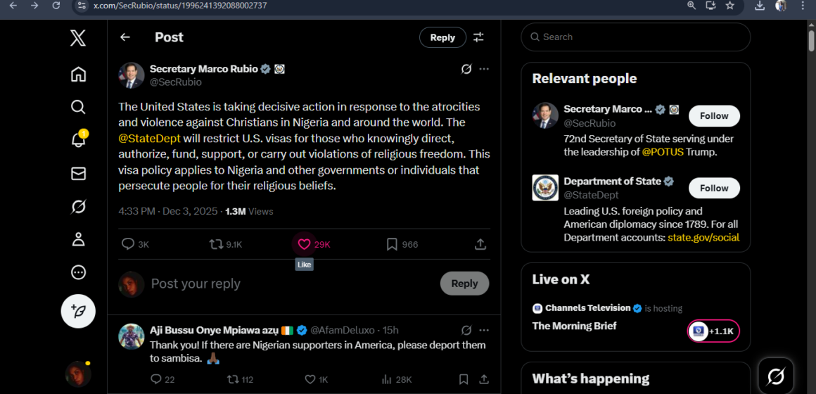  Former Presidential Media Aide To Late Muhammadu Buhari Get Diced For Commending US Moves To Restrict Visas for Terrorists Sponsors In Nigeria 