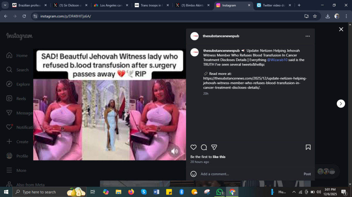 Update: Netizen Helping Jehovah Witness Member Who Refuses Blood Transfusion In Cancer Treatment Discloses Details