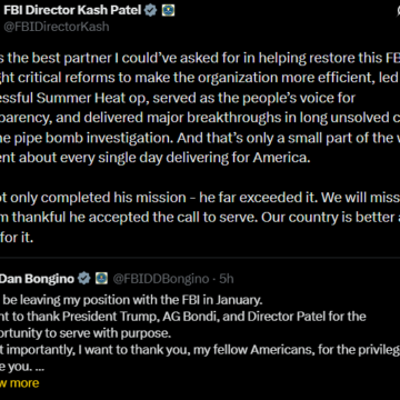 FBI Director Kash Patel Praises Dan Bongino On Retirement Announcement, Says Helps Reform The Organisation