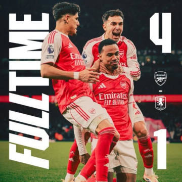 Arsenal Defeat Aston Villa 4-1 to Lead Premier League by Five Points
