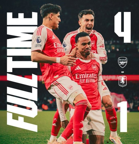 Arsenal Defeat Aston Villa 4-1 to Lead Premier League by Five Points