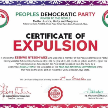 “Nyesom Wike Is No Longer A Member Of PDP! He Has Been Expelled.”—Peoples Democratic Party Announces Expulsion Of FCT Minister