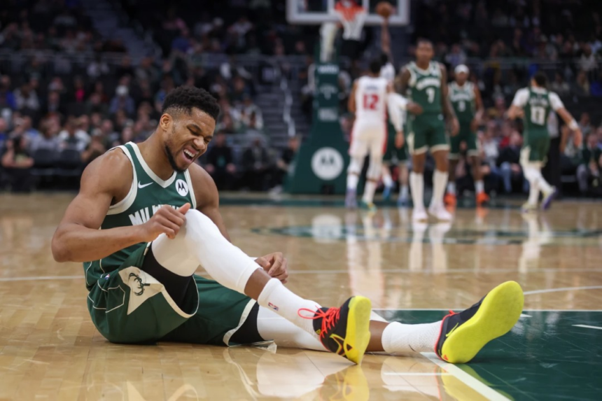image Giannis Antetokounmpo Suffers Right Calf Strains Less Than Three Minutes Into The Milwaukee Bucks’ Game Against Detroit Pistons