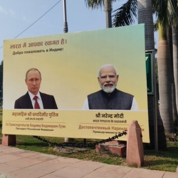 Banners Of PM Modi And Russian President Vladimir Putin Put Up Across Central Delhi As Part Of The Warm Welcome For Putin’s High-Profile Two-Day State Visit.