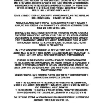 image Nigeria Super Eagles Captain And Al Kholood Player Williams Troost-Ekong, Announces Retirement From International Football