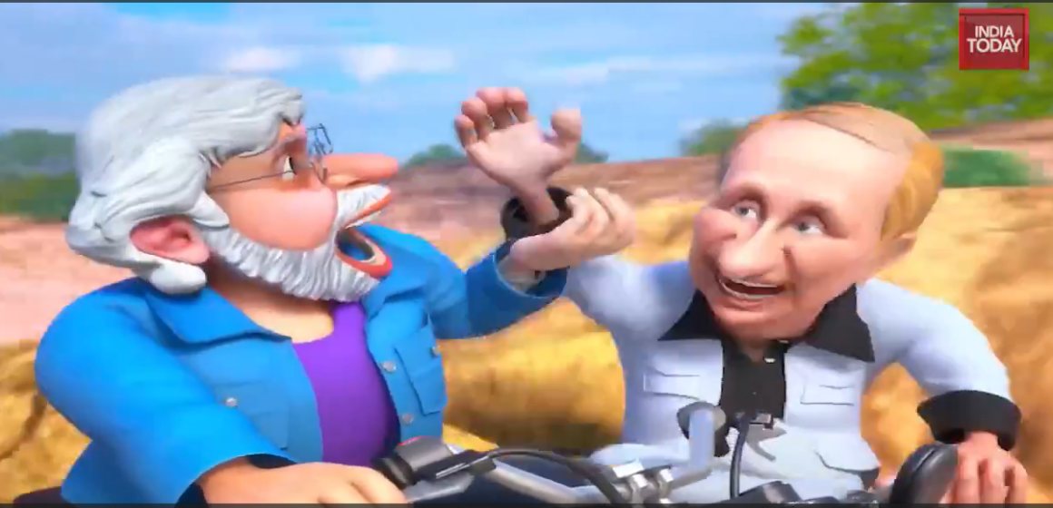 IndiaToday Drops Cartoon Of Putin And Modi Riding A Bike And Singing #Druzhbadosti Forever