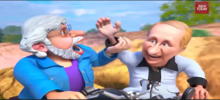IndiaToday Drops Cartoon Of Putin And Modi Riding A Bike And Singing #Druzhbadosti Forever
